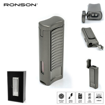 Ronson Passat - 2-Jetflame aansteker + Boor - Gun Metal