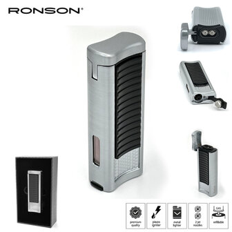 Ronson Passat - 2-Jetflame aansteker + Boor - Silver Black