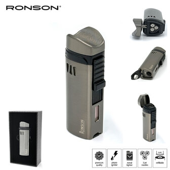 Ronson Mistral - 3-Jetflame aansteker + Boor - Gun Metal