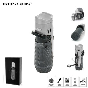 Ronson Bora - 2-Jetflame aansteker + Boor - Silver Black